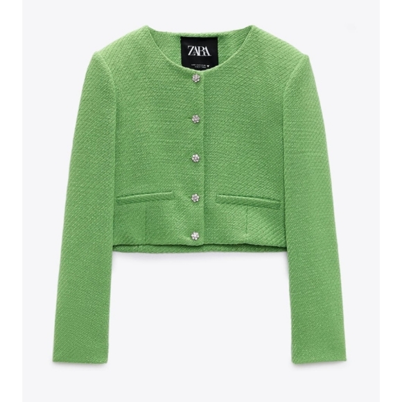 NWT Zara Cropped Textured Tweed Tailored Blazer Jacket - Picture 5 of 8